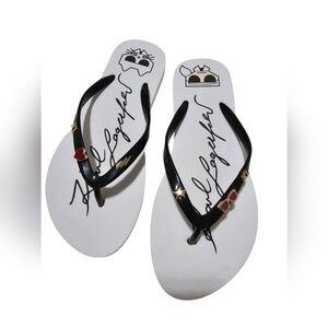 Karl Lagerfeld White Flip Flops with Black Straps
